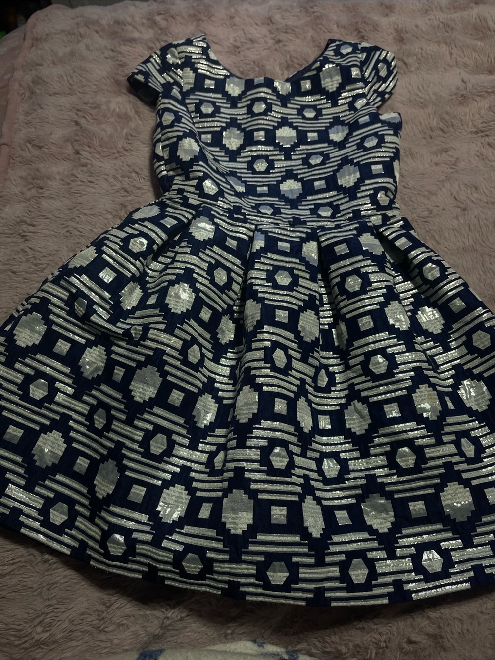 Girls Navy Blue and Silver Party Dress - M (9/10)
